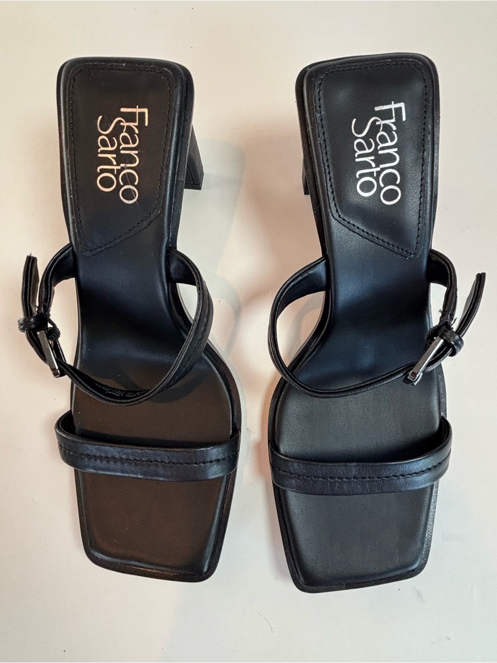 Franco Sarto Black Square Toe Buckle Strap Block Heel Sandals Size 7.5 NEW! - Picture 3 of 8